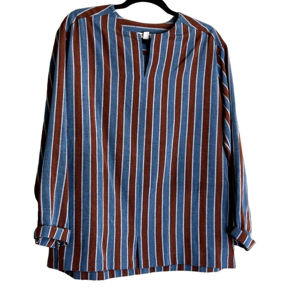 Gomberg M3 Blouse Top Womens SIze L Striped VTG Long Sleeve Thick Vintage Class